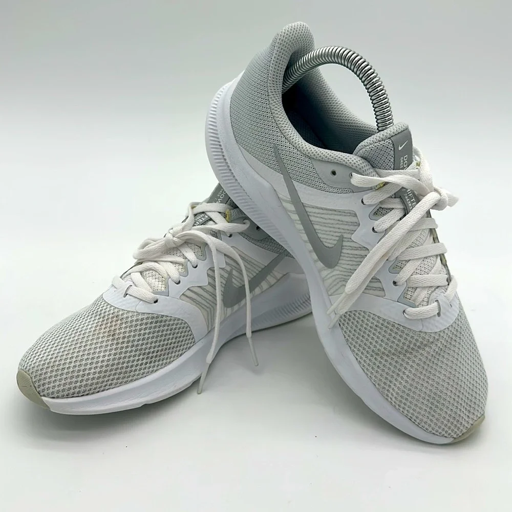 Nike Women's Downshifter 11 Athletic Sneakers White/Metallic Silver Size 7.5